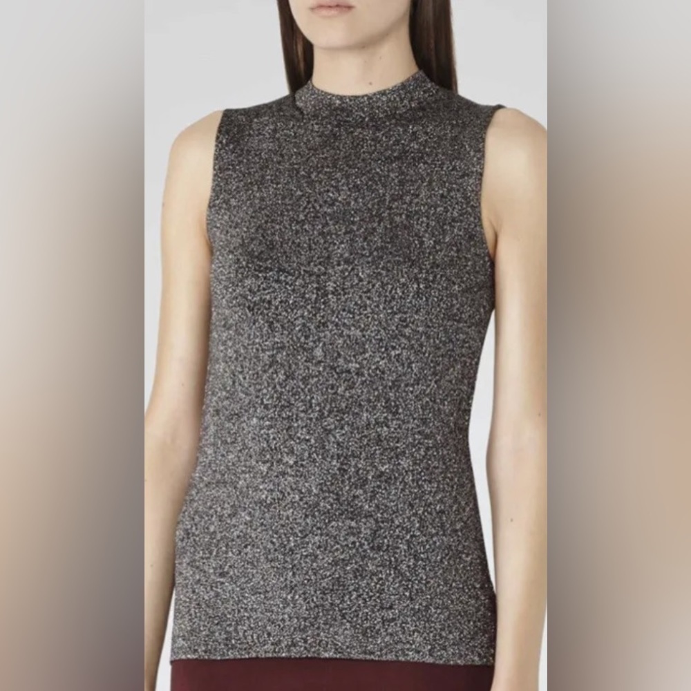Reiss Metallic Astrid Knit Tank Shimmer Mock Neck Size M